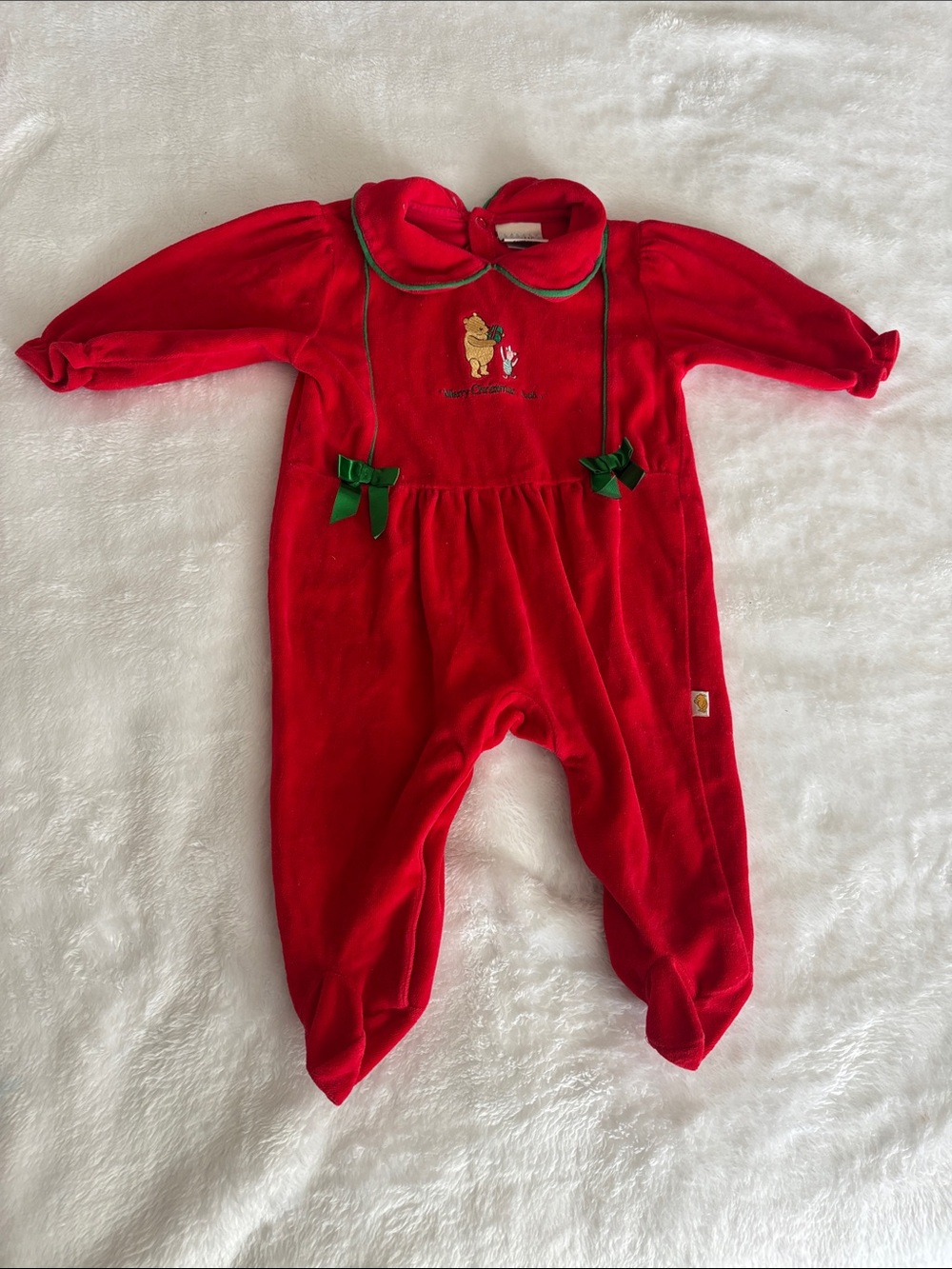 Vintage Red Velour Winnie the Pooh Footed Outfit